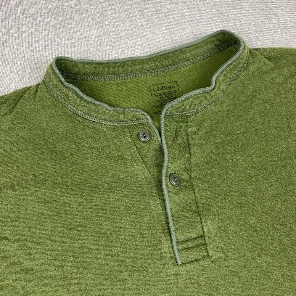 LL Bean River Drivers Shirt Mens XL Green Two Layer Henley Merino Wool